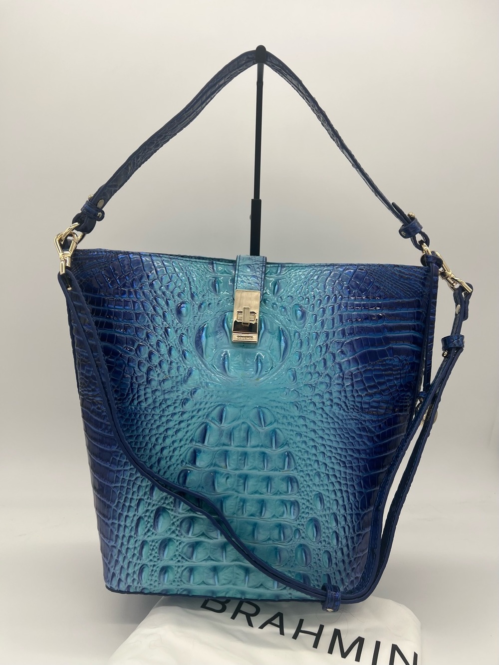 BRAHMIN Blue Ombre Croc Embossed Leather Shoulder Bag / Crossbody